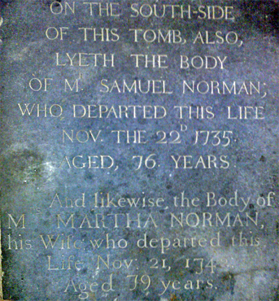 Memorial slab of Martha and Samuel Norman